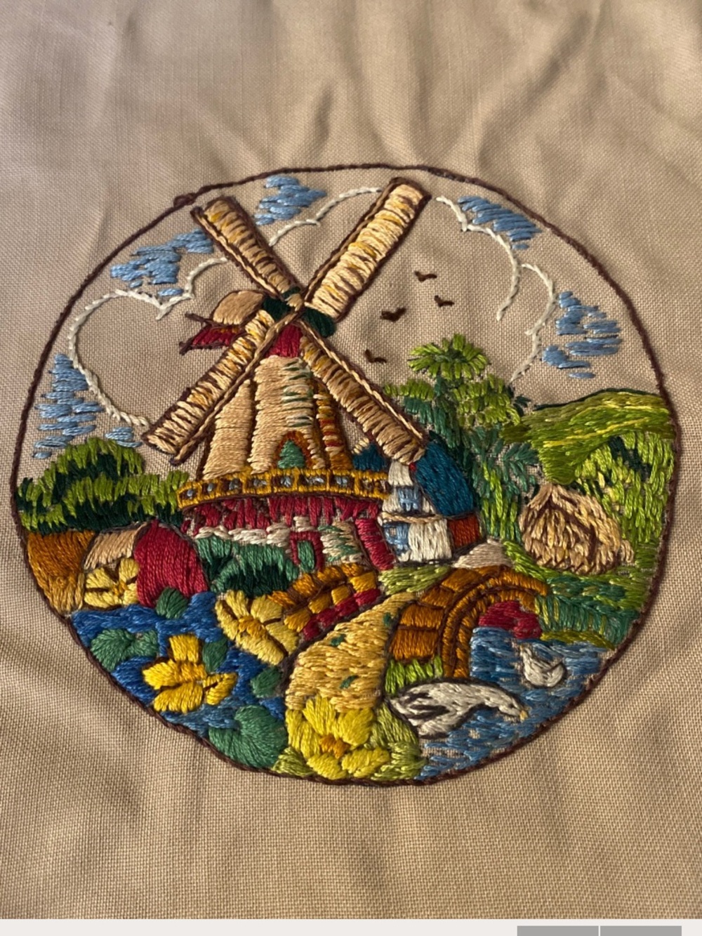 Completed Windmill Embroidery Project- Handmade